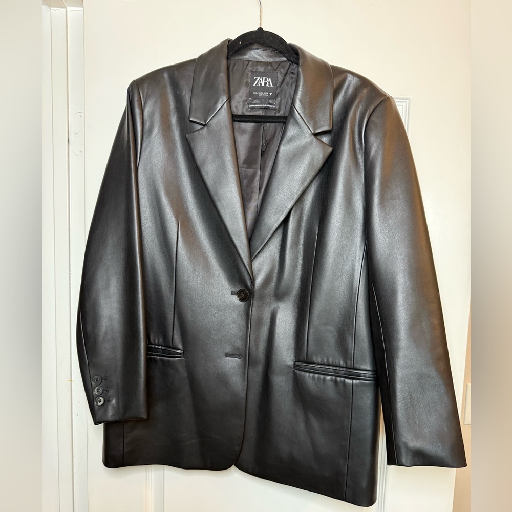 Zara Black Leather Blazer